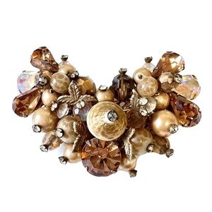 Vendome Crystal Cluster Brooch Brown Tones Vintage Jewelry